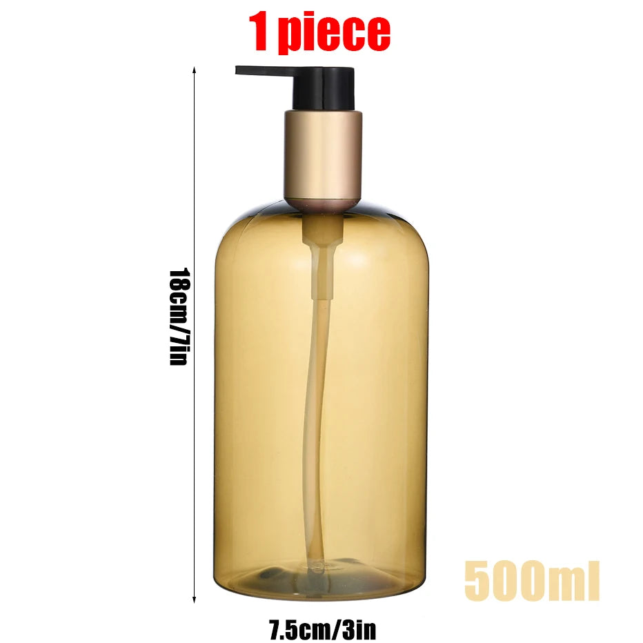 Refillable Shampoo and Conditioner Dispenser Shampoo Bottles with Pump Waterproof Labels Chic Shower Soap Dispenser Peaceful Pleasures Health and Wellness 1pc gold bottle