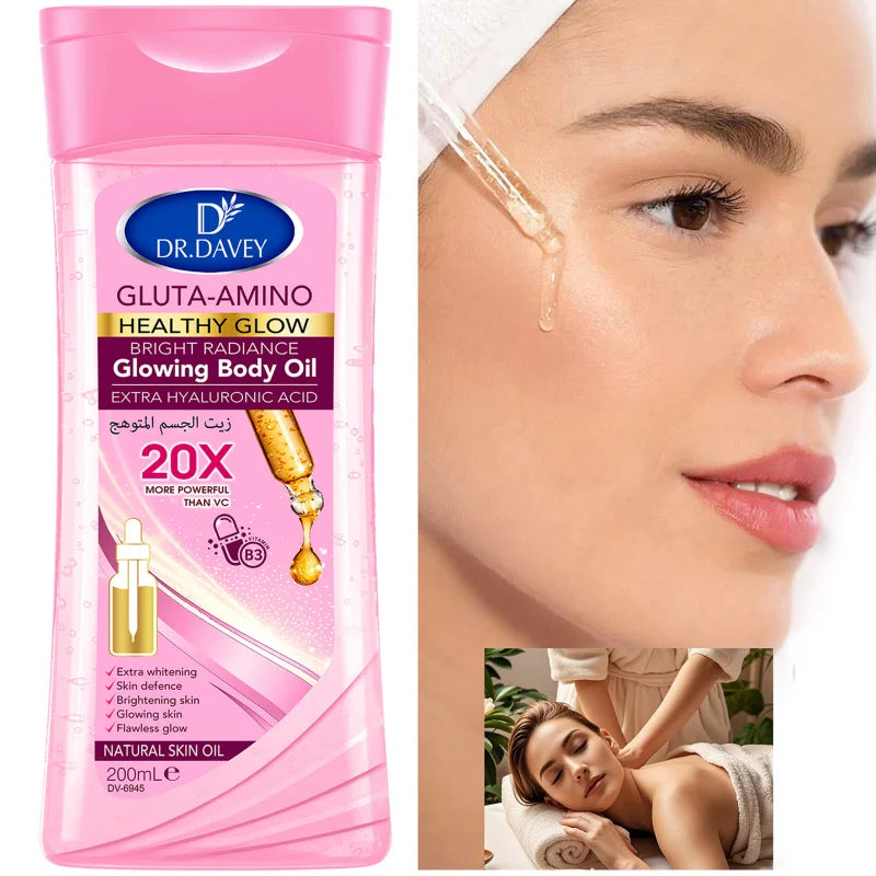 200ml DR.DAVEY GLUTA-AMINO BODY OIL Skin Care Oil Moisturizes and Nourishes the Skin, Large Volume Whole Body Essential Oil Peaceful Pleasures Health and Wellness