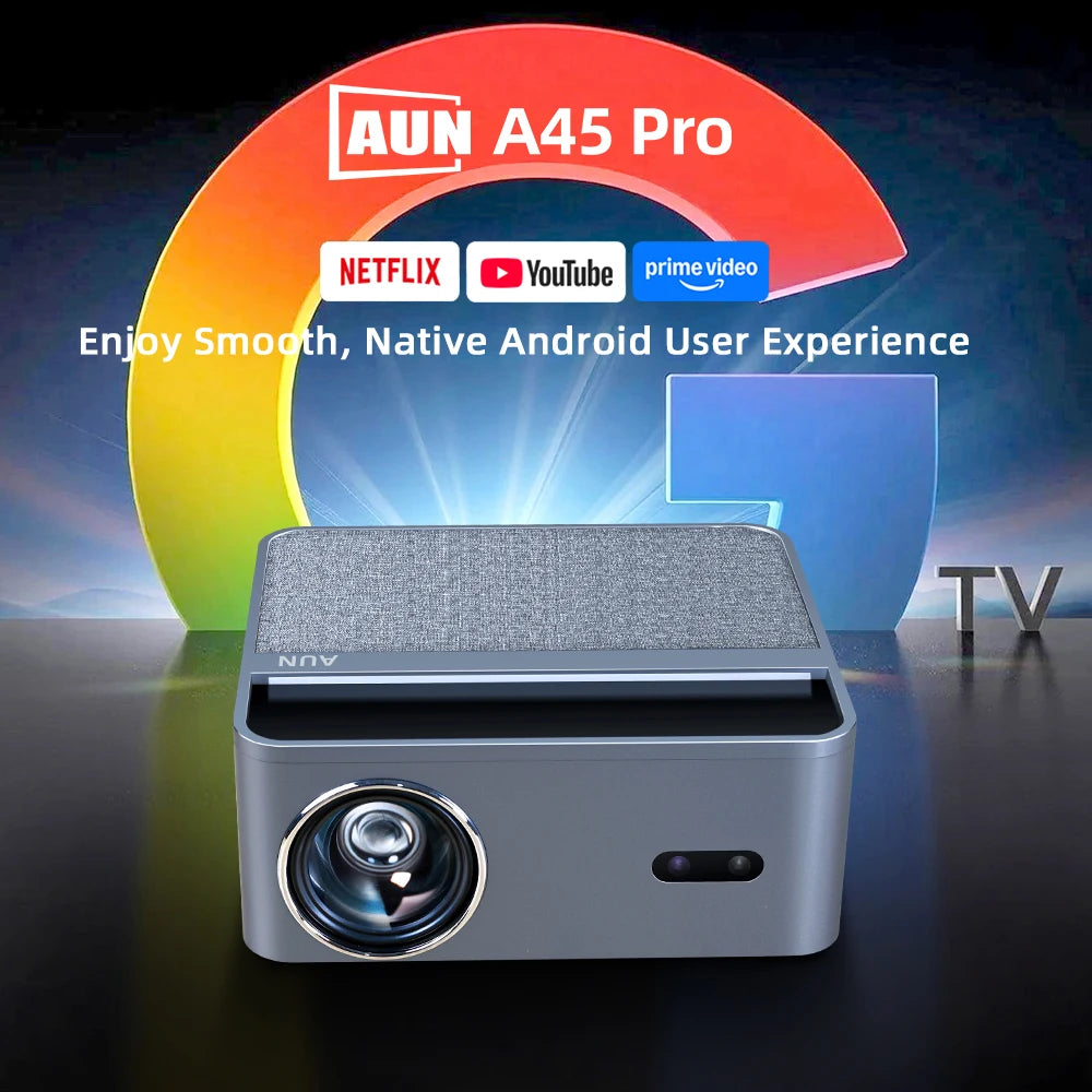 AUN A45 Pro Projector Android Google GTV Netflix Native 1080P Home Theater MINI Smart Projector Real 870 ANSI≈2800ANSI Claims Peaceful Pleasures Health and Wellness