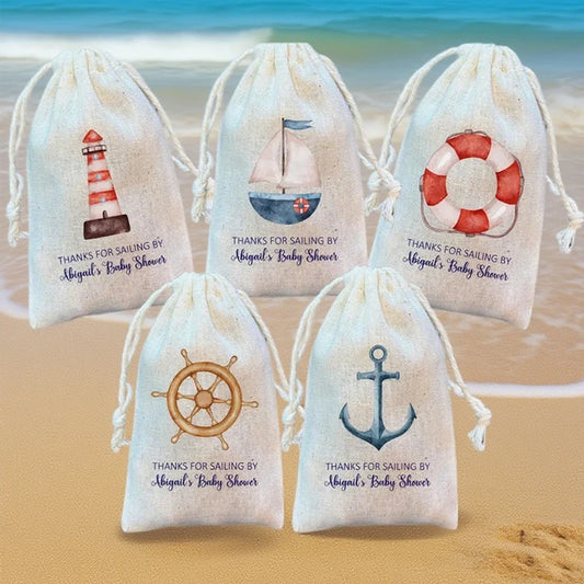 Nautical Party Favor Bags Set of 5 | Personalised Gift Bags Party Favor Bags Peaceful Pleasures Health and Wellness