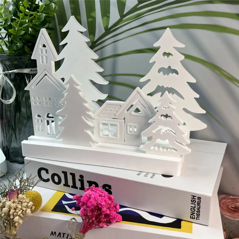 A36T-Christmas Tree And House Silicone Mold Set For DIY Cement Plaster Casting, House Tree Combination Decoration Mold Durable Peaceful Pleasures Health and Wellness