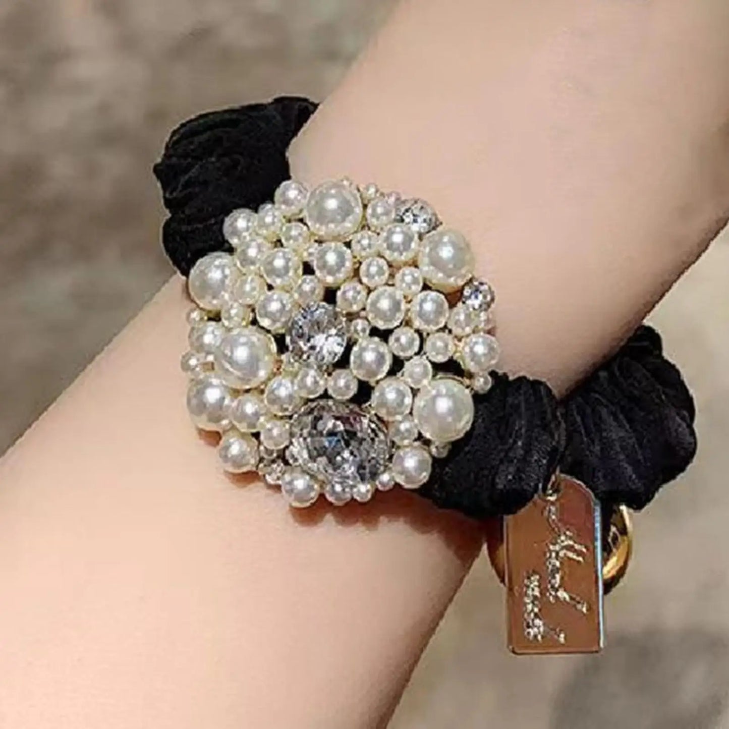 Pearl Rhinestone Hair Scrunchie – Luxury Floral Elastic Hair Tie