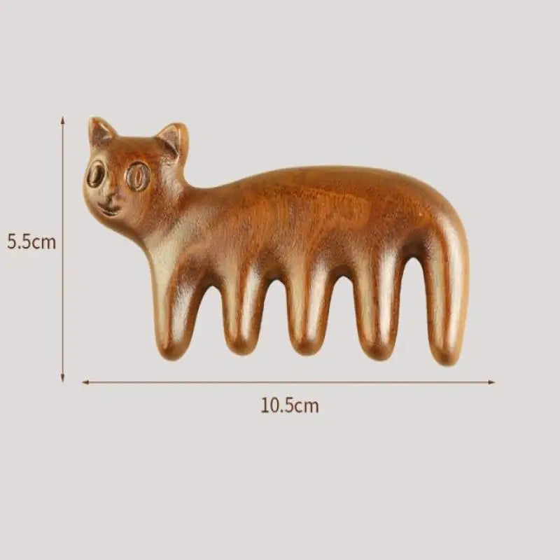 Cat Shaped Sandalwood Comb Scalp Relaxation Acupoint Massager Portable Wooden Handle Five Tooth Comb Anti-static Styling Tools Peaceful Pleasures Health and Wellness onesize