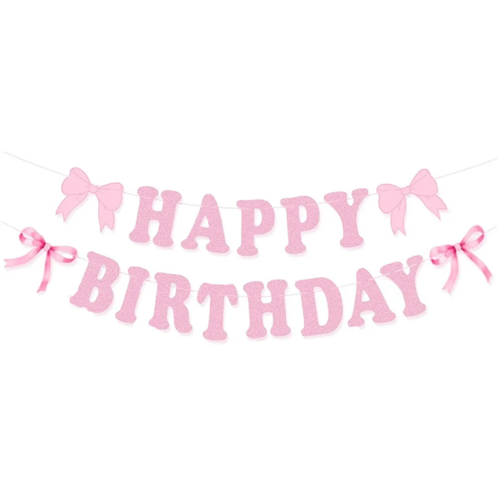 Bow Theme Happy Birthday Banner & Balloon Decoration Set