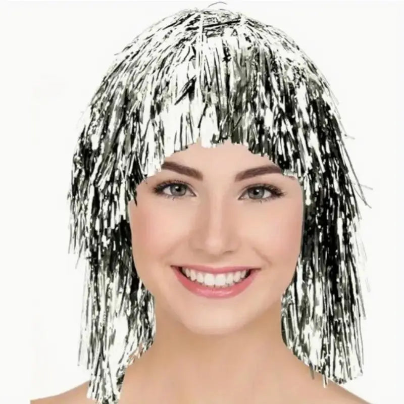Foil Tinsel Fancy Dress Wig | Metallic Party & Cosplay Wig