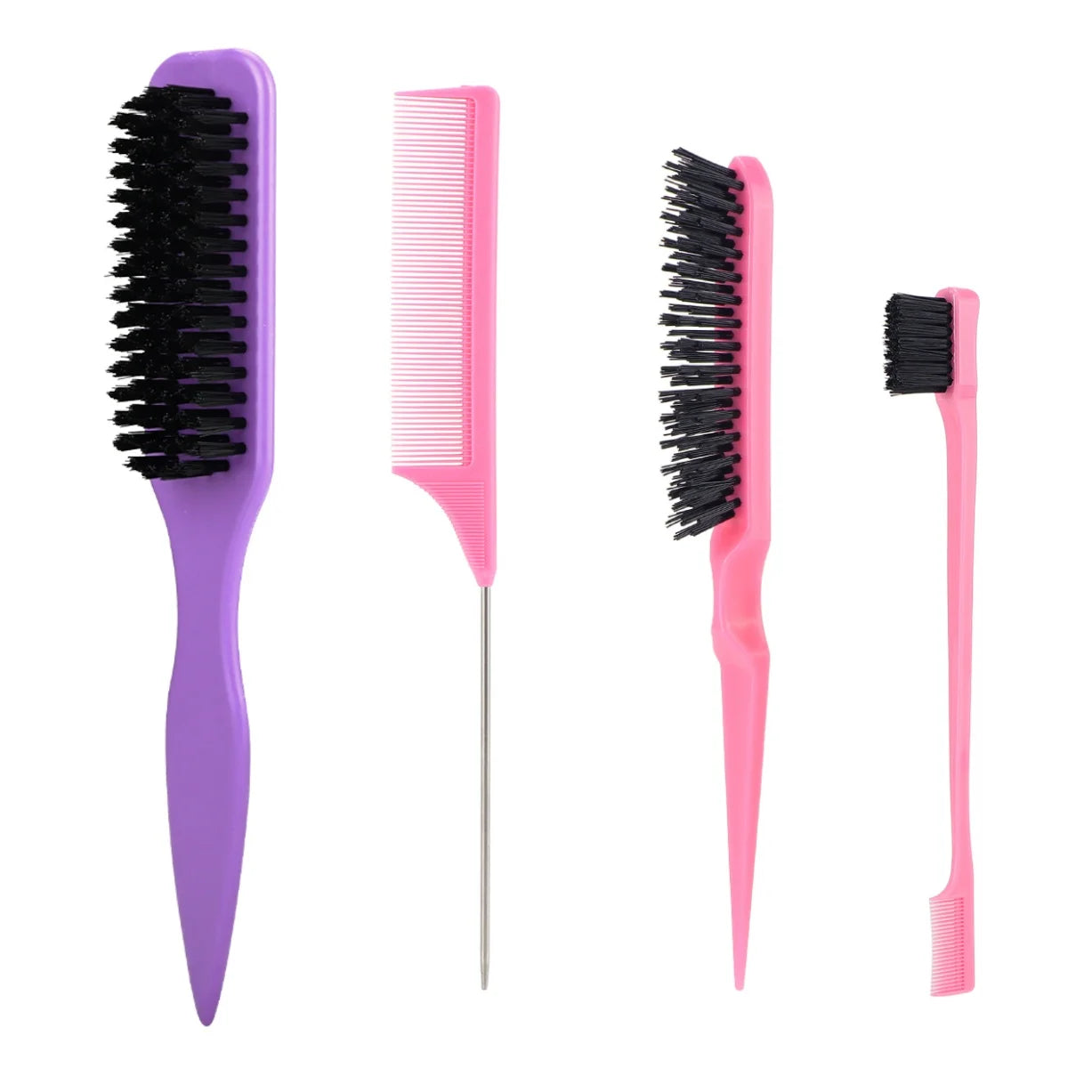 Nylon Bristle Edge Hair Brush Set,Slick Back Smoothing Brush For Baby Hair Flyaway Ponytail Bun Teasing Backcombing Styling Tool Peaceful Pleasures Health and Wellness E pink
