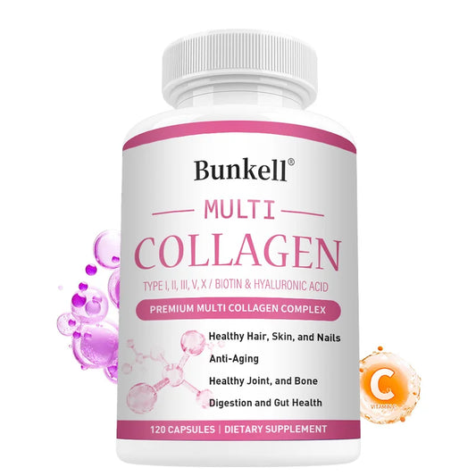 Multi Collagen Supplement - Types I, II, III, V & X with Biotin, Skin, Hair, Nails & Joint Support, Non-GMO, 120 Capsules Peaceful Pleasures Health and Wellness