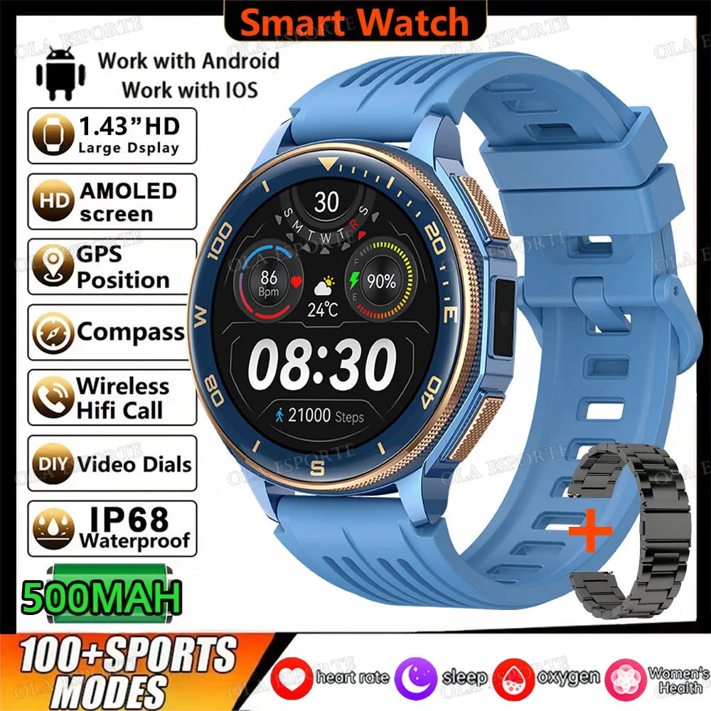 500mAh Outdoor Military Smart Watch Men Heart Rate Health monitor BT Call IP68 Waterproof GPS 100+Sports Mode SmartWatch HW12 Peaceful Pleasures Health and Wellness Bl22BkSzstrap