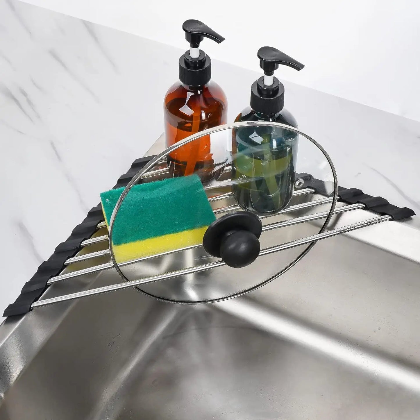 Triangle Roll-Up Dish Drying Rack | Over-Sink Stainless Steel