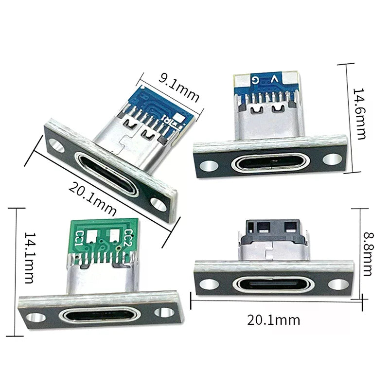 5-Pack USB 3.1 Type-C Female Socket Connector with Fastening Plate