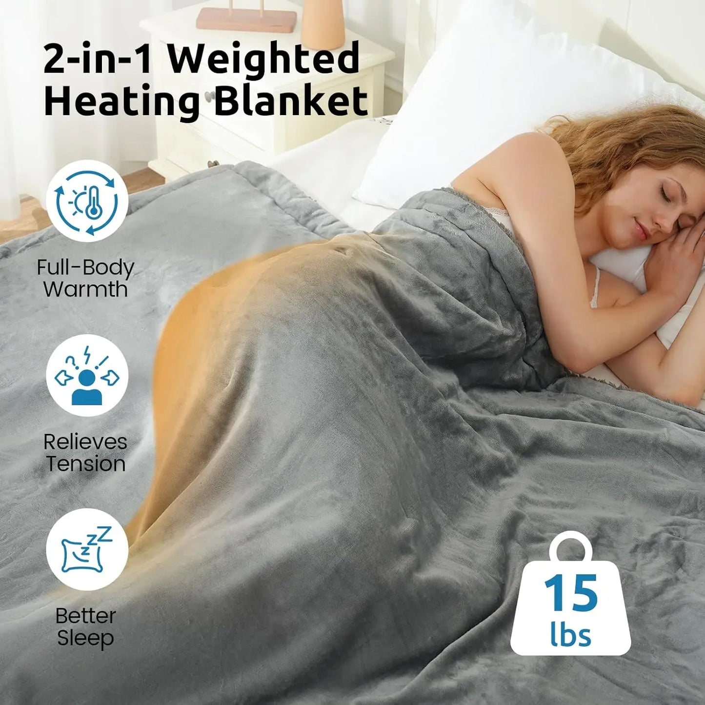 Sherpa Fleece Electric Heated Weighted Blanket – 15 lbs Twin, 4 Heat Levels Heated Blanket Peaceful Pleasures Health and Wellness