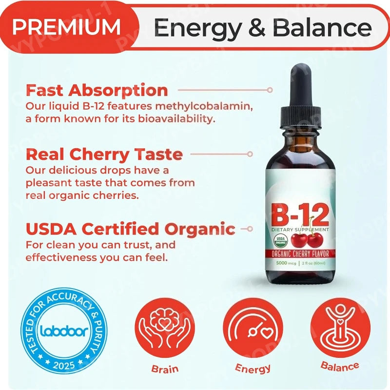 Vitamin B12 5000mcg Sublingual Drops – Cherry, Vegan 60ml