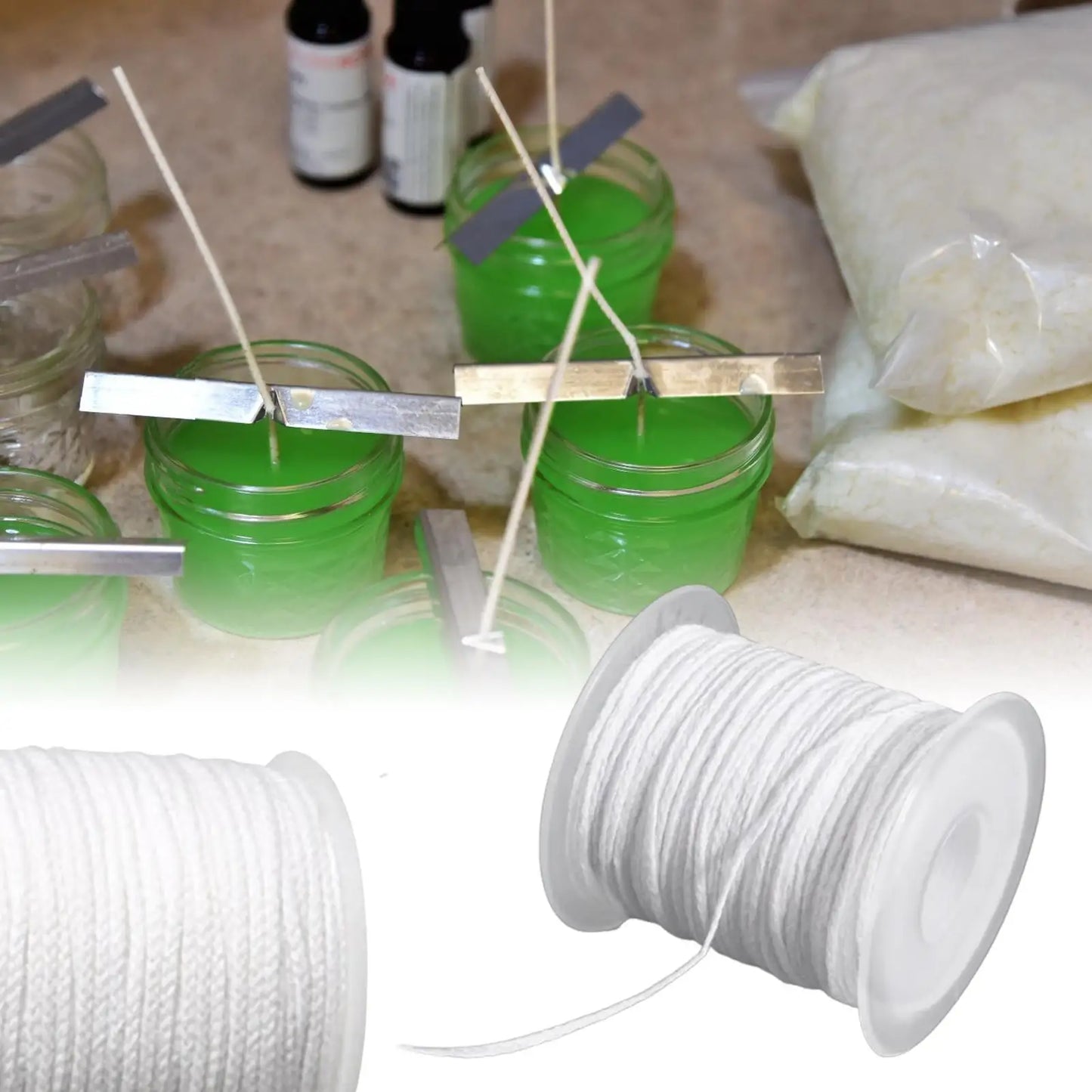 Pre-Waxed Cotton Candle Wick Spool 61m | DIY Soy Wax Candle Making