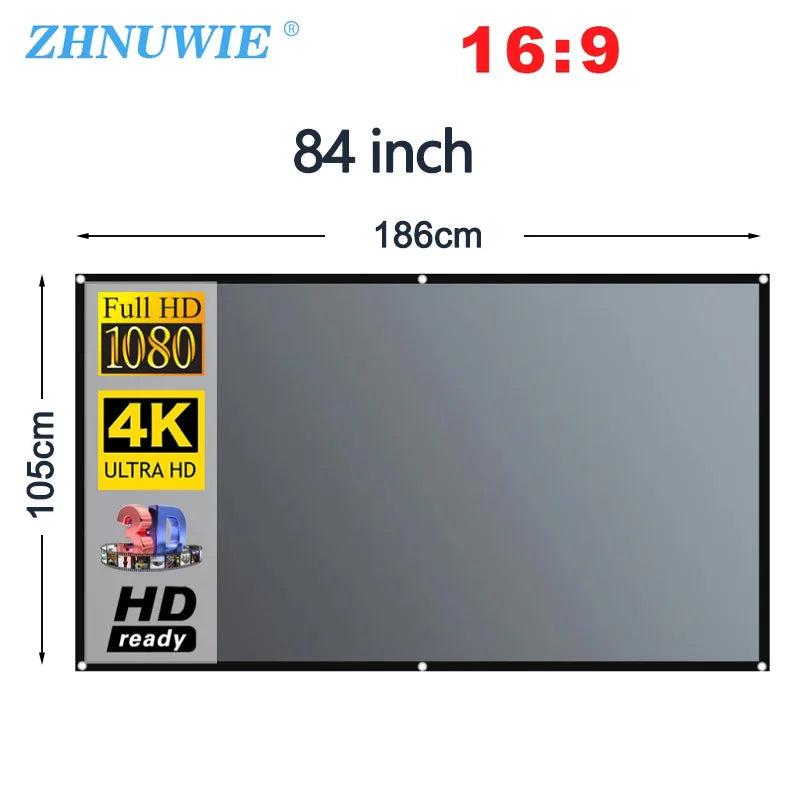 ZHNUWIE Projector Screen 16:9 Metal Anti Light Curtain Reflective Fabric Cloth For YG300 XGIMI H3 HALO Mogo Xiaomi DLP Projector Peaceful Pleasures Health and Wellness 84 inch