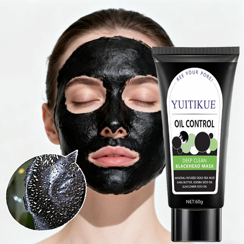 YUITIKUE Blackhead Mask 60g - Bamboo Charcoal & Dead Sea Mud, Deep Cleanse Pores, Oil Control, Peel-off Black Mask, Easy to Use Peaceful Pleasures Health and Wellness