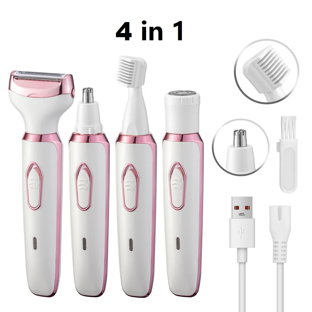 4 in 1 Electric Razor for Women Shaver Lady Shaver Body Hair Trimmer for Armpit Bikini Arm Leg Face Mustache Portable Painless Peaceful Pleasures Health and Wellness