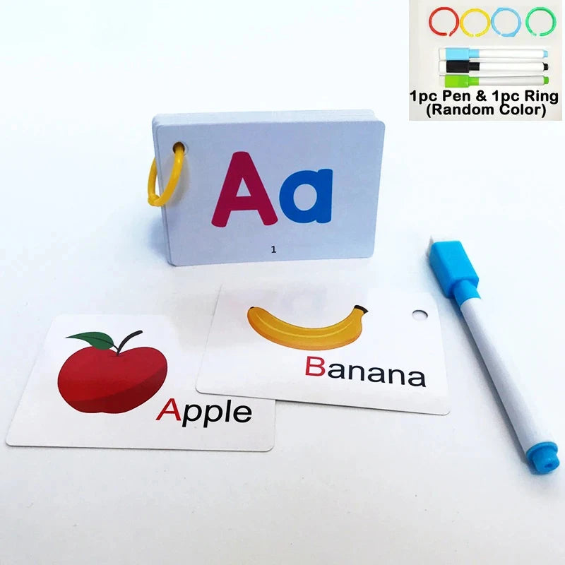 Wipe-able Alphabet Fun Cards Toy, Early Learning Educational Uppercase Lowercase Letters Gift For Kids, Spelling Animal Cartoon Peaceful Pleasures Health and Wellness Alphabet Card