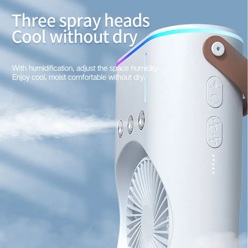 Portable water mist fan, summer mini evaporative air cooler, household double-head water-cooled fan with LED lights Peaceful Pleasures Health and Wellness