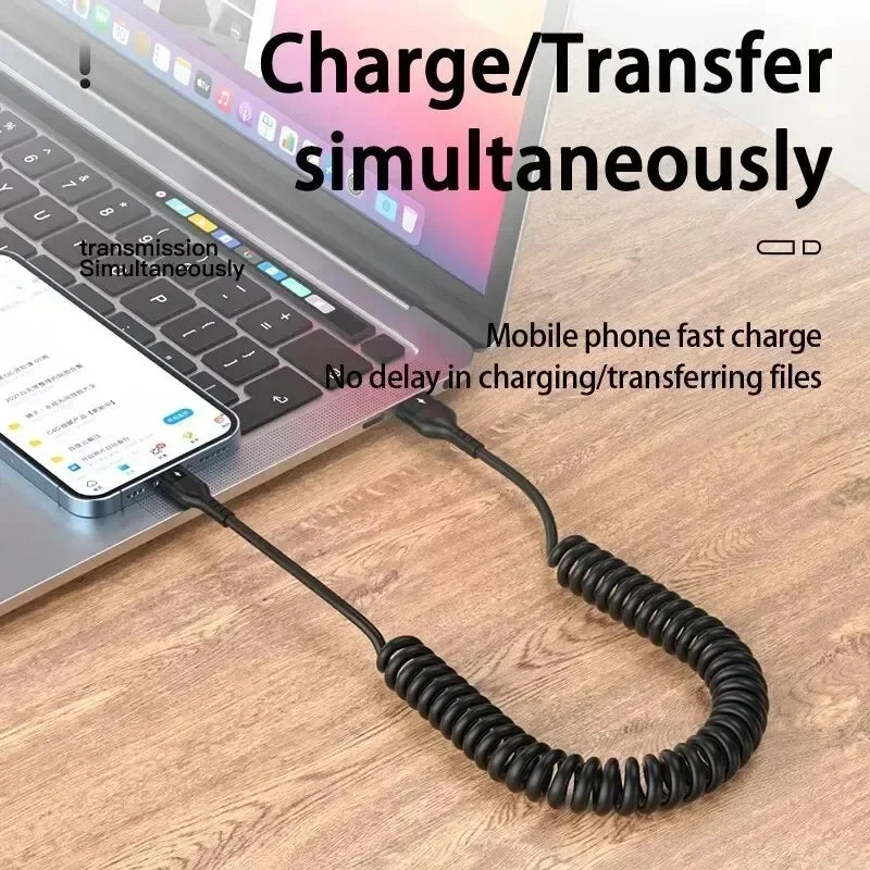 66W 5A Retractable USB-C Fast Charging Cable 1m 1.5m PD Spring