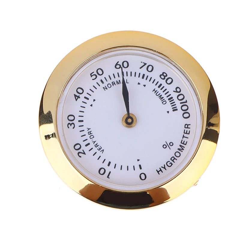 Cigar Box Juggling Moisture-proof Box Direct Pin Embedded 37mm Pointer Mini Gold Silver Thermometer Hygrometer Peaceful Pleasures Health and Wellness Hygrometer Gold