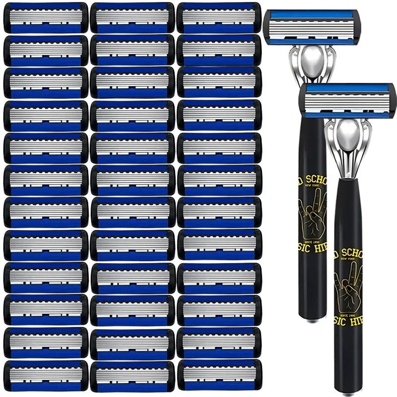 Manual Safety Razor – 1 Handle + 18 Blades | 6-Layer Steel