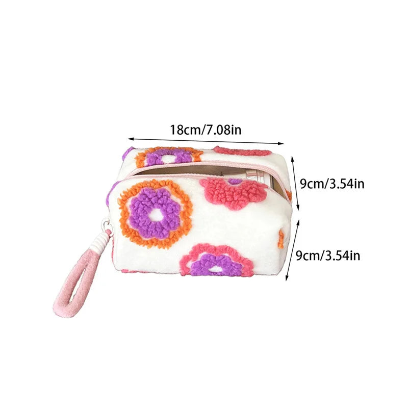 Plush Flower Makeup Bag – Fluffy Cosmetic Travel Pouch