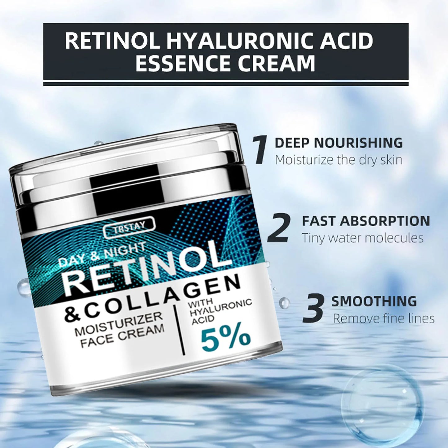 Collagen Retinol Hyaluronic Acid Cream, Retinol and Collagen Face Cream, Anti Againg Collagen Retinol Hyaluronic Acid Cream Peaceful Pleasures Health and Wellness