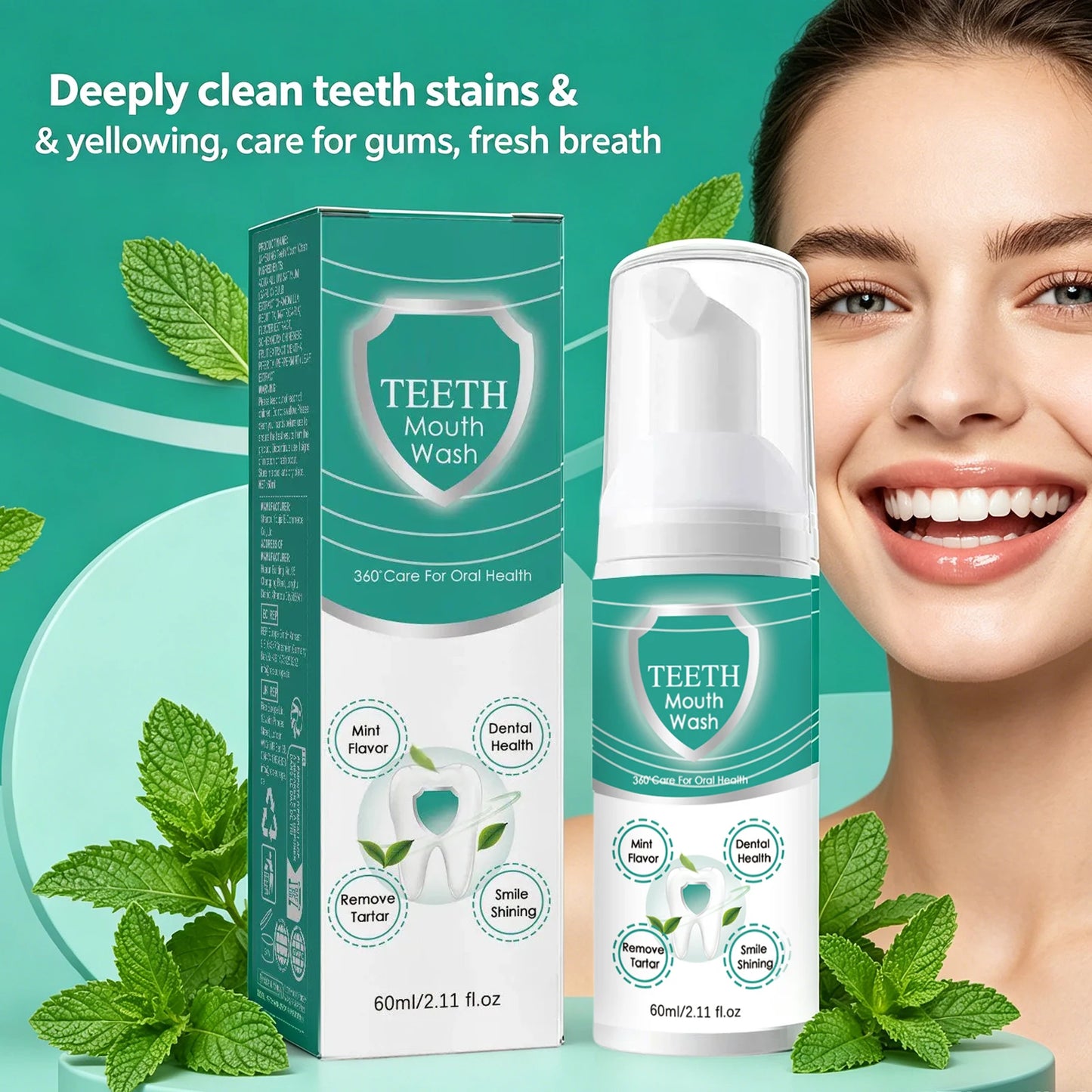 Foam Tooth Cleaning Mousse Teeth Whitening Removing Yellow Teeth Stains Gum Protection Freshens Breath Daily Oral Care Peaceful Pleasures Health and Wellness