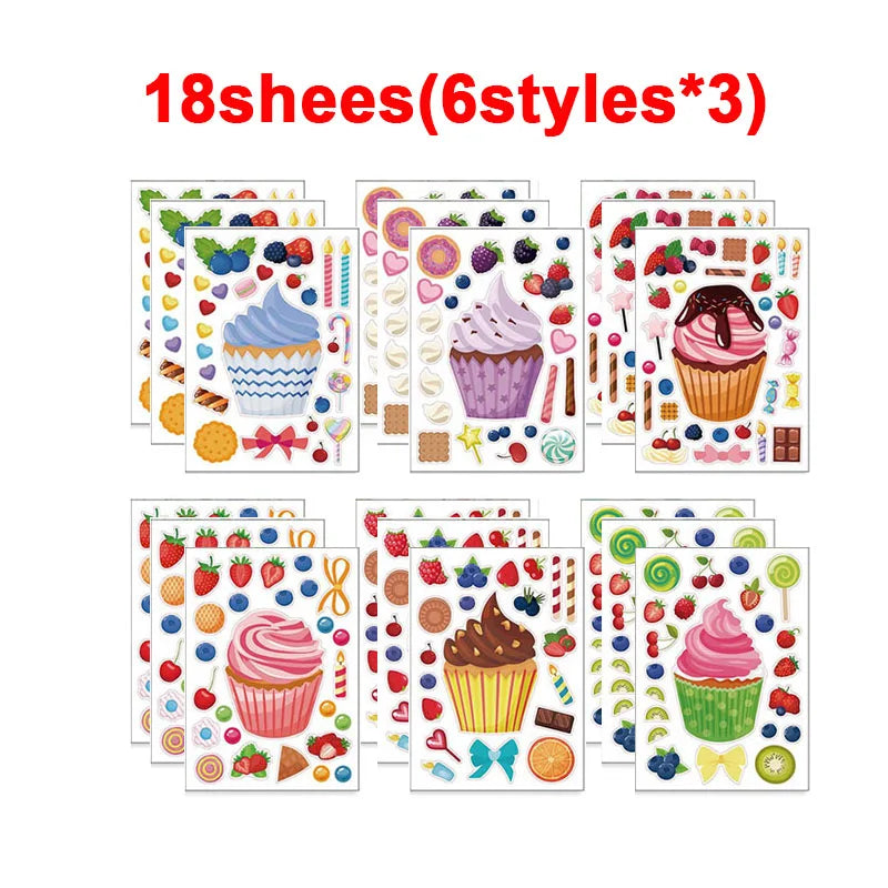 Puzzle Assemble Birthday Cake Stickers Sheets Kids Children Party