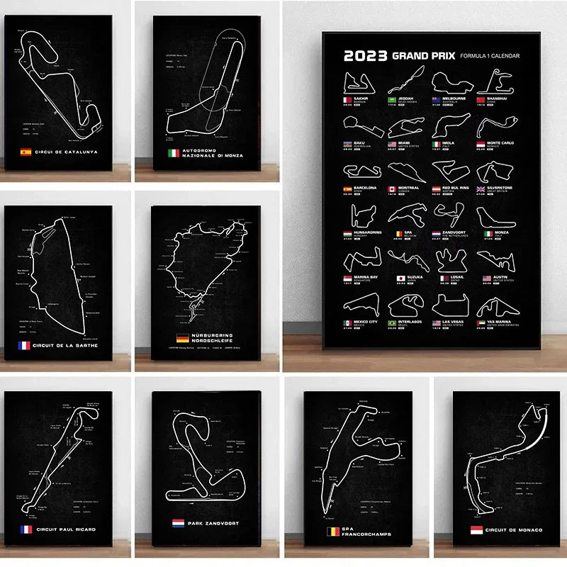 Modern World Racing Circuits Poster Prints Nurburgring Sarthe Nordschleife Canvas Painting Wall Art Picture Room Garage Decor Peaceful Pleasures Health and Wellness
