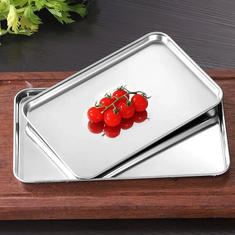 1pc/2pcs New household 304 stainless steel vermicelli plate thickened rectangular flat bottom Liangpi plate barbecue plate Peaceful Pleasures Health and Wellness