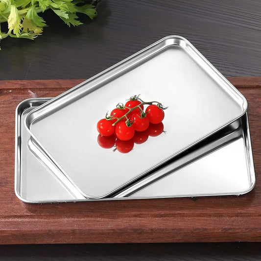 1pc/2pcs New household 304 stainless steel vermicelli plate thickened rectangular flat bottom Liangpi plate barbecue plate Peaceful Pleasures Health and Wellness