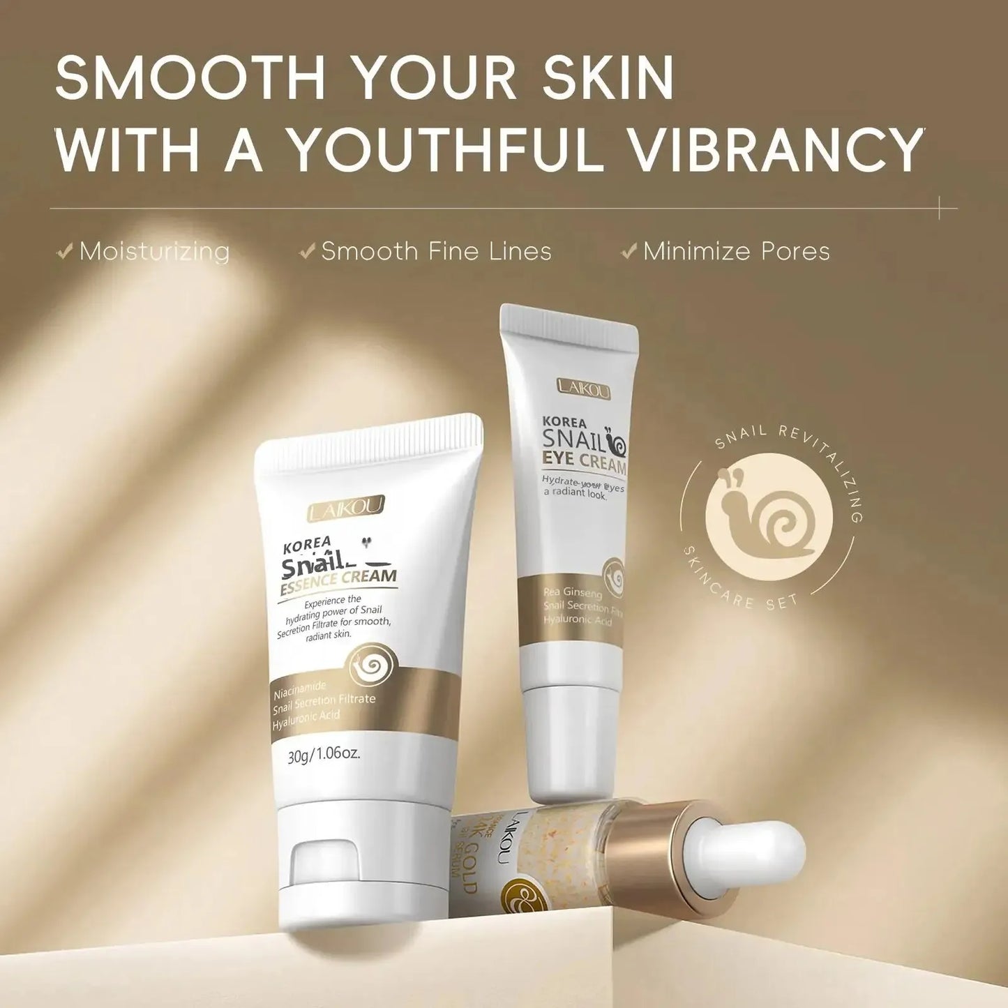 LAIKOU 24K Gold Snail Serum Eye Cream & Essence Set