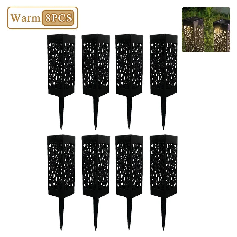 Solar Garden Pathway Lights – Waterproof LED Hollow Pattern (1–8 Pack)