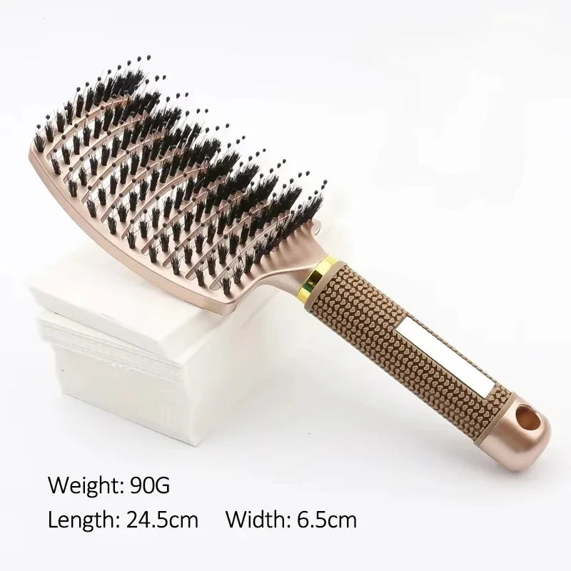 Women's Boar Bristle Hair Brush Scalp Massage Comb Wet Curly Detangle Nylon Hairdressing Styling Tool for Salon Hair Brush Peaceful Pleasures Health and Wellness SZ01-Gold