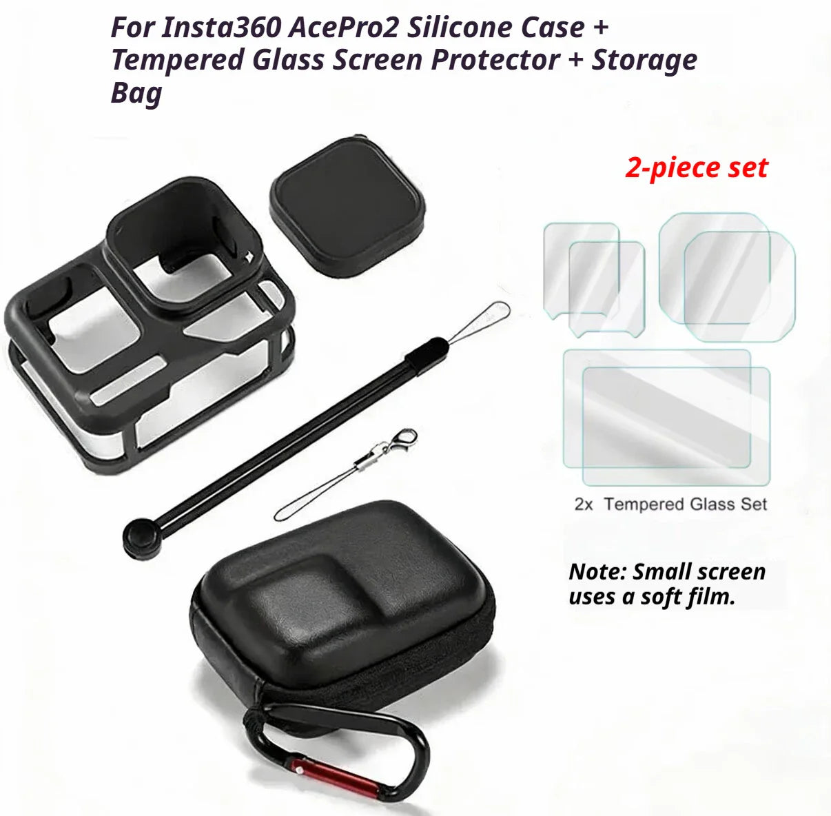 Insta360 Ace Pro 2 Screen Protector, Lens Cap & Storage Bag