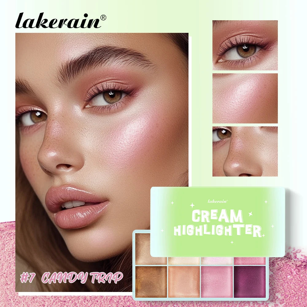 8Colors Cream Highlighter/Brow/Blush Palett Face Brighten Highlighter Blush&Contouring Shimmer Waterproof Makeup Tool Cosmetics Peaceful Pleasures Health and Wellness