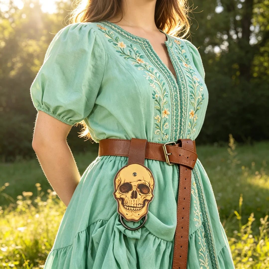 UYEE Skull Pattern Leather Waist Clip Medieval Dress Lifting Holder