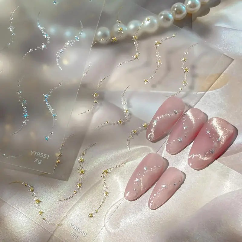 Gold Silver Holographic Star Nail Stickers – DIY Nail Art