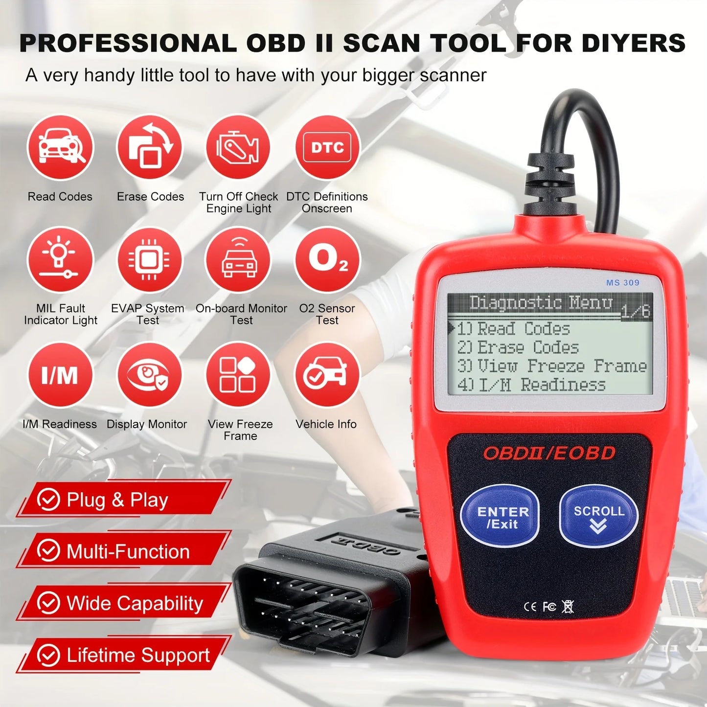 Classic Enhanced Universal Obd2 Scanner, Car Engine Fault Code Reader, Checks Engine Light and Emissions Monitor Status, Obdii Can Diagnostic Scan Tool Peaceful Pleasures Health and Wellness