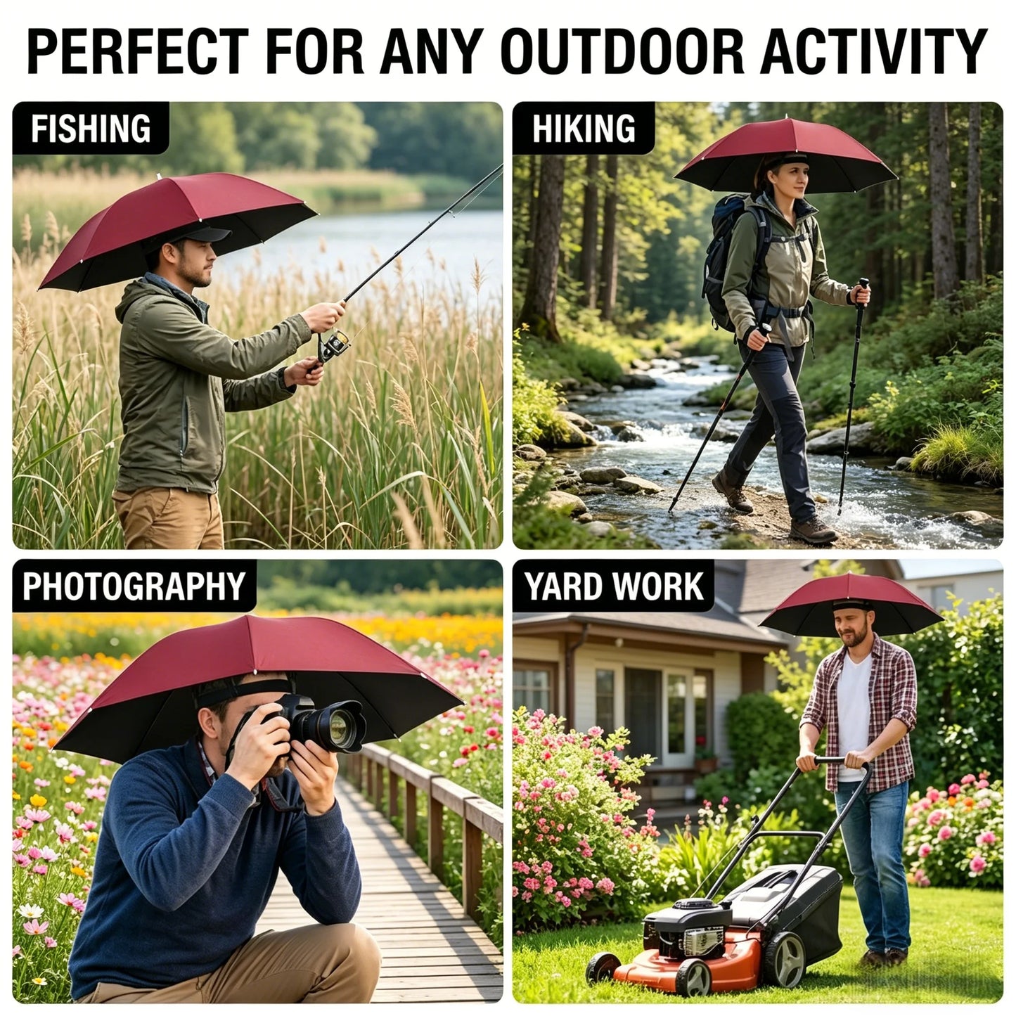 Foldable Hands-Free Umbrella Hat for Fishing, Hiking & Camping