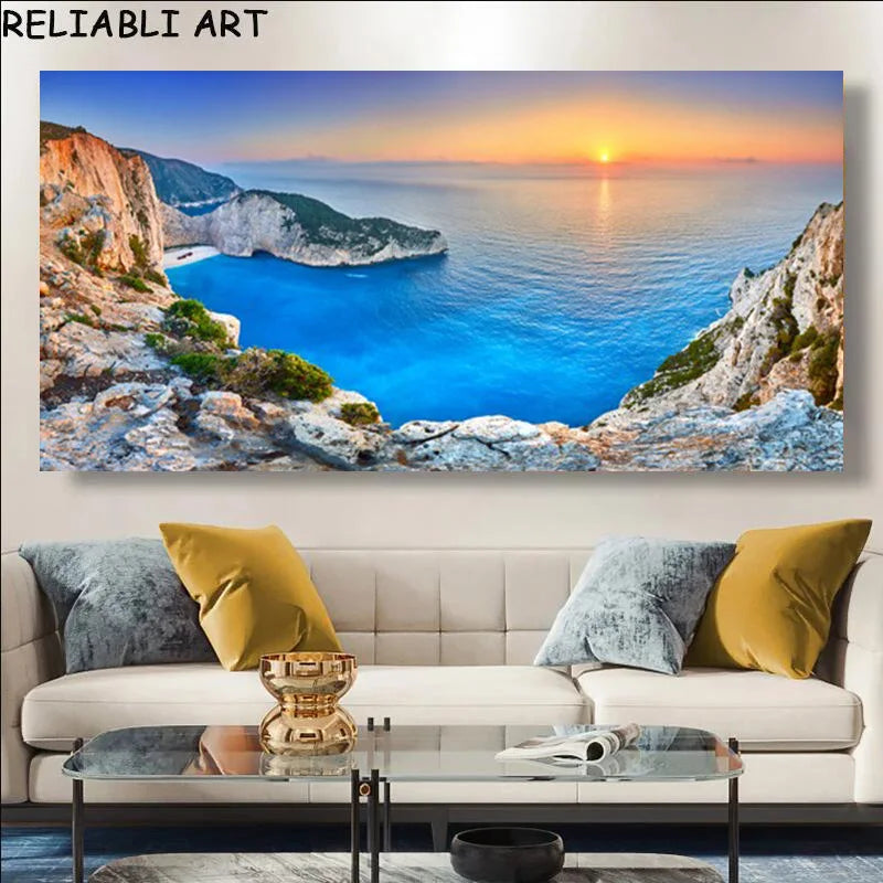 Sunset Beach Large Canvas Wall Art | Landscape Poster No Frame