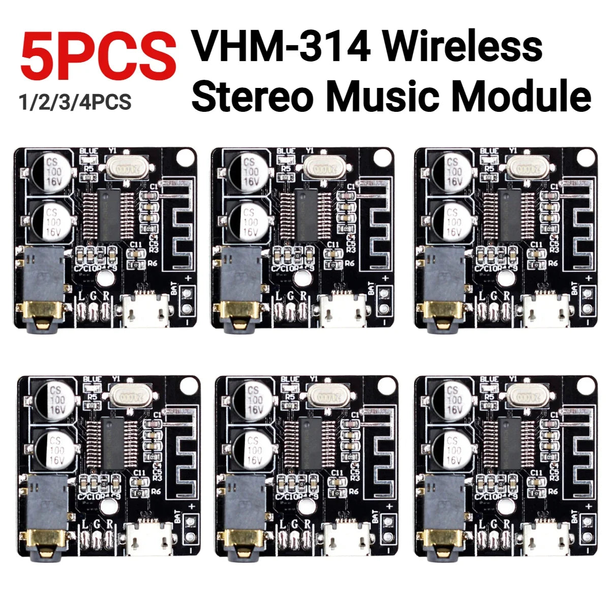 1-5PCS VHM-314 Wireless Stereo Music Module 3.5mm Audio Aux Bluetooth Audio Receiver Board Micro USB 5V Car Audio Decoder Board Peaceful Pleasures Health and Wellness