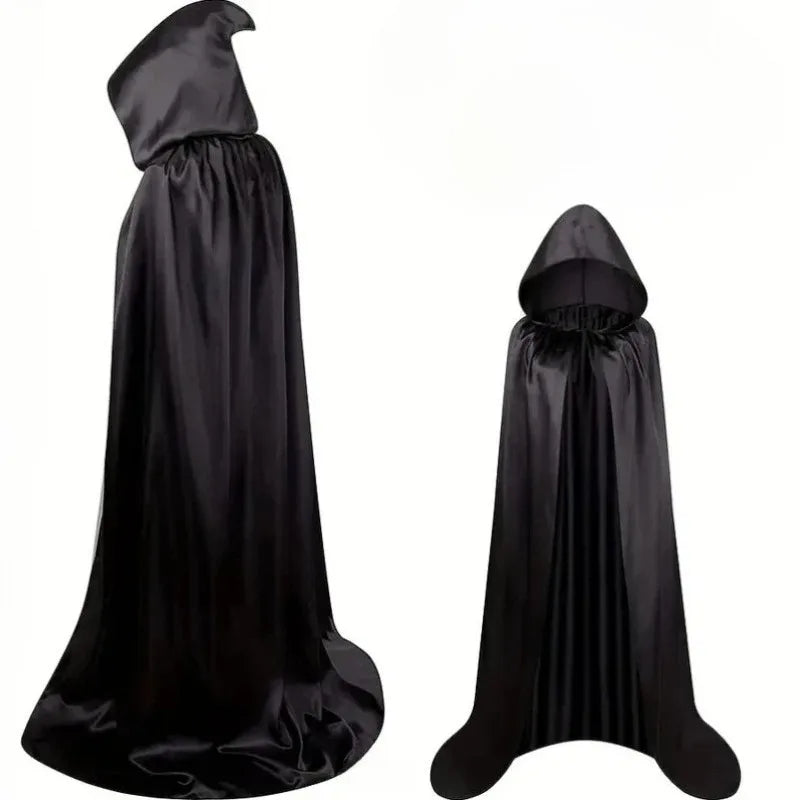 Hooded Witch Cloak Black Long Robe Halloween Costume Unisex