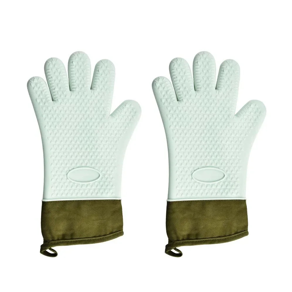 BBQ Oven Gloves | Anti-Slip Heat-Resistant Silicone 300°C BBQ Oven Gloves Peaceful Pleasures Health and Wellness 1pair green gloves