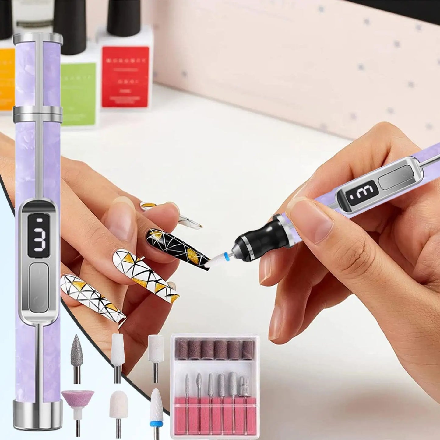 Rechargeable Electric Nail Drill Kit – 3 Speeds & 12 Heads