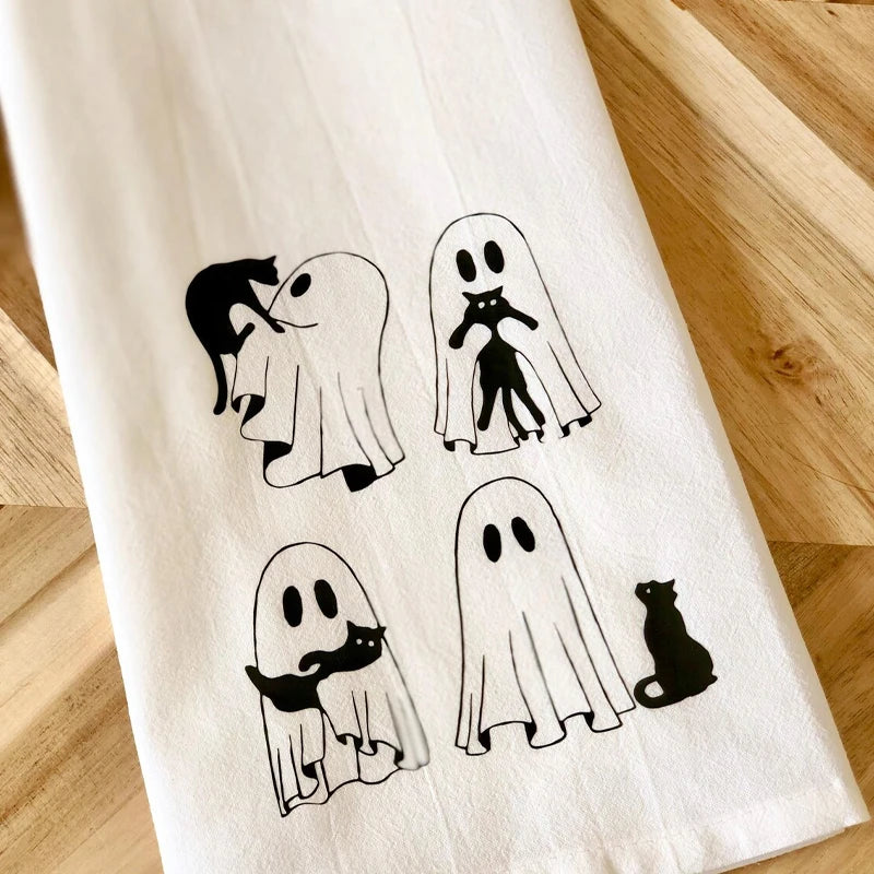 Spooky Friends Halloween Cat Tea Towel | Kitchen & Party Decor Holiday Kitchen Towel Peaceful Pleasures Health and Wellness
