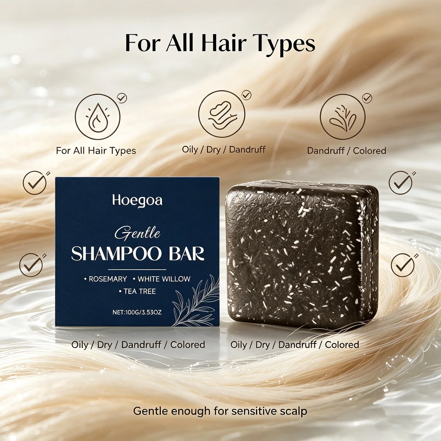 HOEGOA Rosemary Shampoo Bar for Hair Growth – 100g Solid Bar