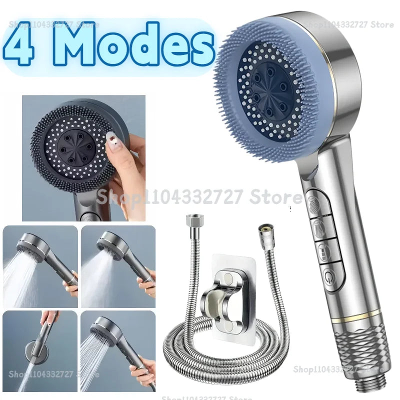 4-Mode Handheld Shower Head | Self-Cleaning, High Pressure