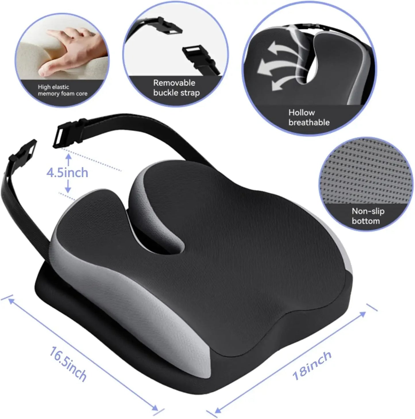 Memory Foam Seat Cushion for Office Chairs, Wheelchair, and Car Seats - Relieves Back and Tailbone Pain Peaceful Pleasures Health and Wellness